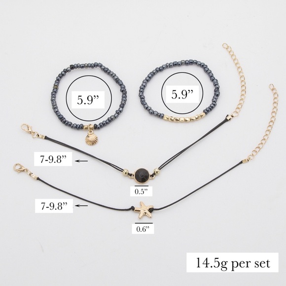 4 Pcs Black & Gold Starfish and Shell Bracelet Set - Picture 8 of 8